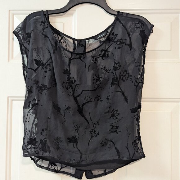 Moda International Sheer Black Floral Crop Top w/ Cropped Camisole - Size M - Picture 1 of 2